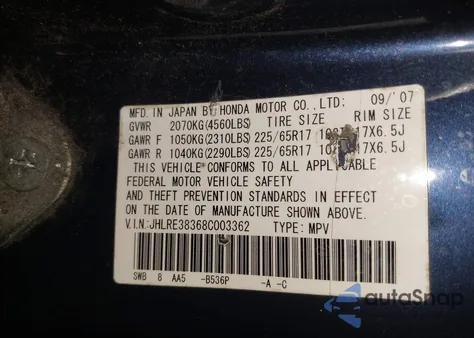 2008 Honda Cr-V Lx из США, поврежденный, VIN JHLRE38368C003362